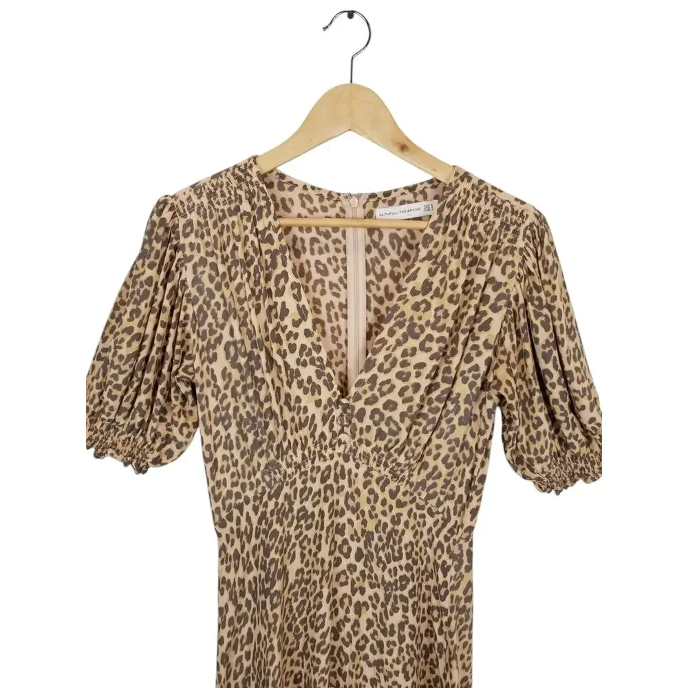 Faithfull The Brand Women's Marie Louise Leopard Print Midi Dress Size 4 - Picture 8 of 11